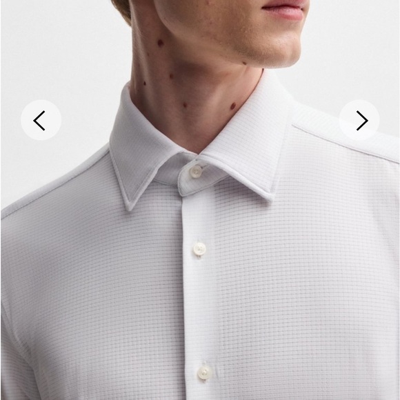Hugo Boss Sharp-Fit Shirt In Textured Performance-Stretch Jersey White Large - Picture 3 of 11